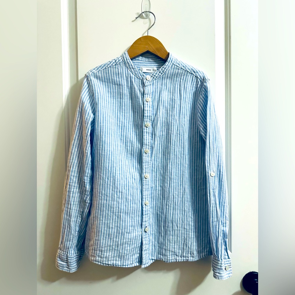 Mango Kids Light Blue Striped Button Down Shirt